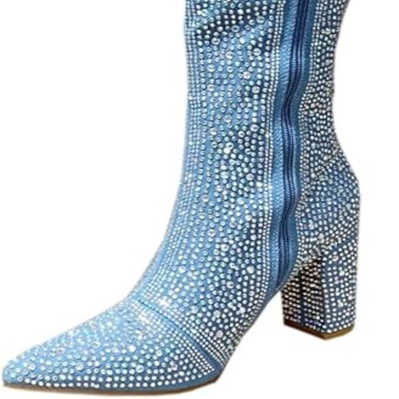 NWOB ABSOLEX Rhinestone Block Medium Heel Knee High Boots - Picture 6 of 8